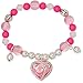 Girls Pink Enamel Heart Charm Silver Tone Beaded Stretch Bracelet