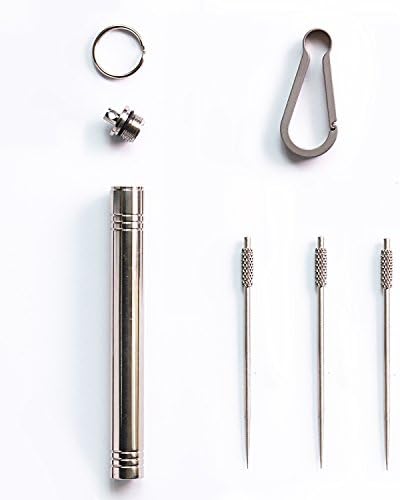 Xthel Titanium Toothpick ( Fruit Fork ) X 3 + Case ( Holder ) with Quick Release Key chain Hook