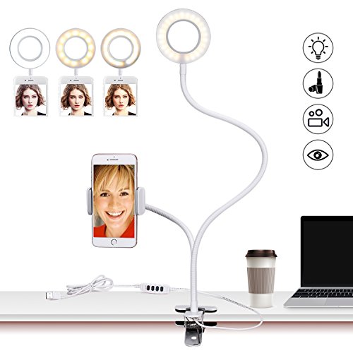 Reeple Selfie Ring Lamp Cell Phone Holder 48 LED Lamp for Live Stream Makeup, Flexible Mobile Phone Clip Holde