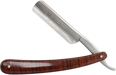 Razorless Best ZY 6/8" straight razor For Mens Folding Steel Straight Razor folding Knife Simulated Wood Grain Plastic Handle + Brown Real Leather Pouch Holder