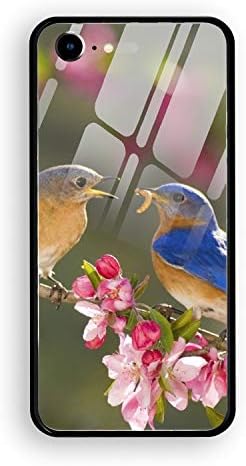 Birds iPhone 7 iPhone 8 Case Luxury Tempered Glass Back Cover with Soft TPU Bumper Frame Shock Absorption 360 Degree Full Protection