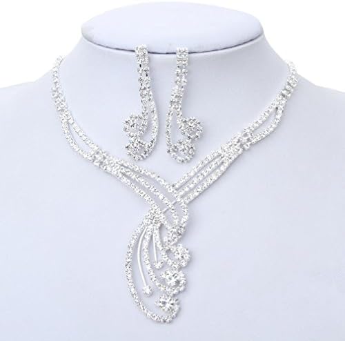 YAZILIND Jewelry Unique Design Elegant Charm Silver Rhinestone Necklace and Earrings Set for Wedding