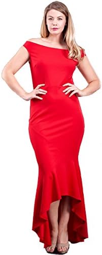 NYT Women's Plus Size Off Shoulder Hi-Lo Mermaid Maxi Dress (1X, Red)