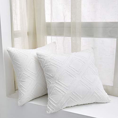 MoMA Decorative Jacquard Diamond Throw Pillow Covers (Set of 2) - Cotton Pillow Cover Sham Cushion Cover - Throw Pillow Cover - Sofa Throw Pillow Cover - Square Pillowcase - White - 18" x 18"