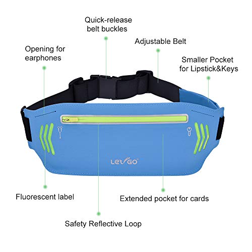 BASEIN Fanny Pack Slim Soft Outdoor Dual Pouch Sweatproof Reflective Running Belt Waist Pack for Hiking Fitness - Adjustable Waist Pouch for All Kinds of Phones（Blue） - Thumbnail 6