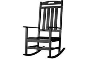 ADIROMOTI Outdoor Rocking Chair, All-Weather Resistant Poly Lumber Rocker Chair Outdoor, High Back Plastic Patio Rocking Chairs for Outside Porch Rocker Garden Lawn, Black