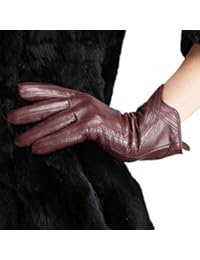 Nappaglo Nappa Leather Gloves Warm Lining Winter Handmade Curve Imported Leather Lambskin Gloves for Women (M, Wine Red)