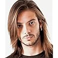 Tseses Mens Long Brown Wig Straight Brown Side Part Wig Synthetic Heat Resistant Hair Wigs Male Guys Daily Party Costume