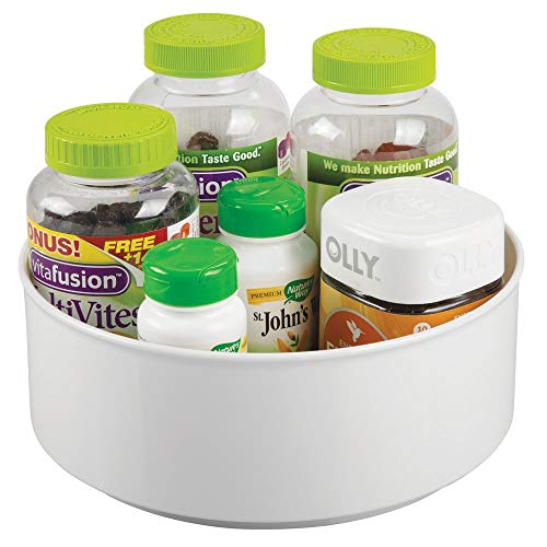 mDesign Plastic Spinning Lazy Susan Round Turntable Storage Tray - Rotating Organizer for Makeup, Cosmetics, Nail Polish, Vitamins, Shaving Kits, Hair Spray, Medical Supplies, First Aid - White - Thumbnail 2
