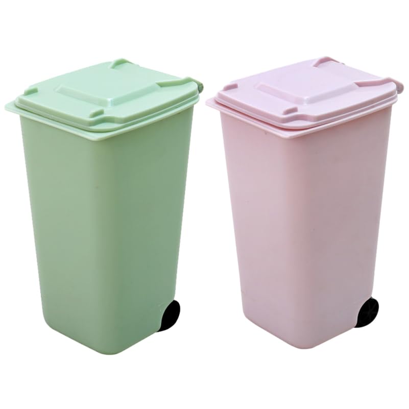 OFFSCH 2pcs Mini Trash Can Garbage Can for Kitchen Desk Trash Can Pink Kitchen Pink with Lid Small Bin Small Trash Bin Trashcan Mini Trashcan Litter