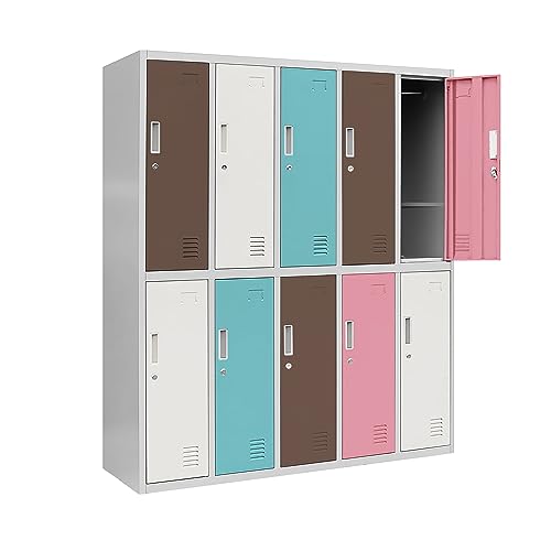 Jan Nowak 5B2AS Locker Cabinet with 10 Compartments Sheet Steel Construction Powder Coated 150 cm x 136 cm x 45 cm (H x W x D) (Pastel Colours)