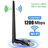 USB WiFi Adapter for PC 1200Mbps Dual Band 2.4GHz/5GHz Fast USB3.0 High Gain 5dBi Antenna 802.11ac WiFi Dongle Wireless Network Adapter for Desktop Laptop Supports Windows Mac and Linux