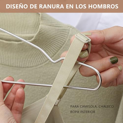 MXHIGO 50Pcs Ganchos para Ropa de Acero Inoxidable, 40CM Perchas para Ropa con Ranuras, Antióxido y Duradero, Ahorrar Espacio en el Ropero, para Pantalones, Vestidos, Camisa, Abrigos para Adultos