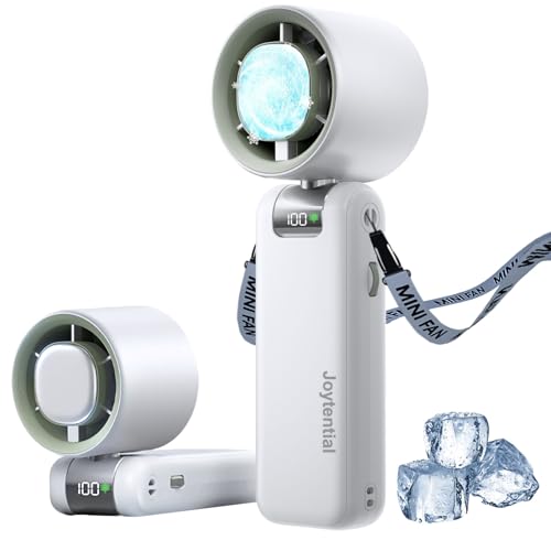 Joytential Portable Turbo Handheld Fan, Fan with Cooling Mode, Adjustable Speed (1-100), 4000 mAh Battery, USB Rechargeable, Digital Display, Hand Fan for Travel, Camping, Outdoor (White)