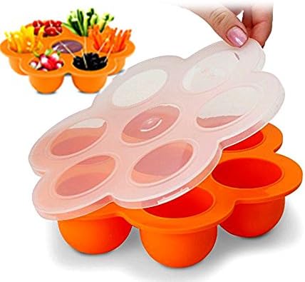 7 Holes Silicone Cooker Egg Cake Bake Molds for Instant Pot Accessories - Fits Instant Pot 5,6,8 qt Pressure Cooker, Reusable Storage Container and Freezer Tray with Lid, Baby Food container. Orange