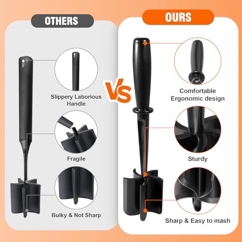 Mince Masher, Ground Beef Meat Chopper with 5-Blade Head, Versatile High-Temp Heat-Resistant Hamburger Meat Masher, Non-Stick Mince Meat Shredder for Ground Turkey/Beef, Nylon Utensil Cookware