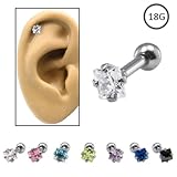 316L Surgical Steel Ear Cartilage Forward Helix Rook Tragus Ring Choose Your Color 3mm Square CZ 18G