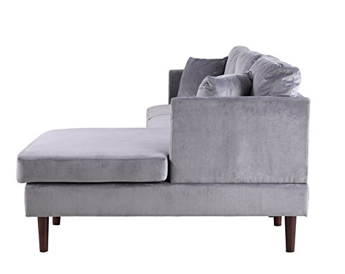 Mid-Century Modern Brush Microfiber Sectional Sofa, L-Shape Couch with Extra Wide Chaise Lounge (Grey)