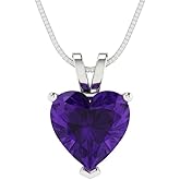 Clara Pucci 14K White Gold Plated Solitaire 16" Box-Chain Necklace - Sterling Silver 2ct Heart Cut Amethyst Pendant