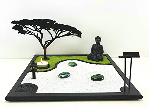 Bonseki Giardino Zen Da Tavolo 30 X 30 Cm In Legno Buddha