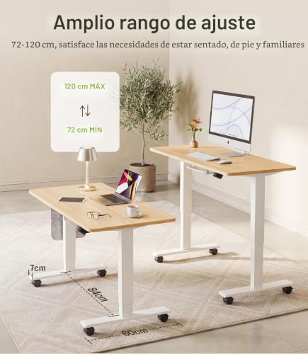 MAIDeSITe Height Adjustable Electric Lift Table, 100 x 60 cm Standing and Sitting Table with Cable Tray, Hook and Storage Pockets, Lift Table with Memory Controller