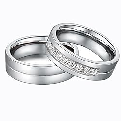 Aeici Stainless Steel Wedding Rings Set Engraved I