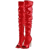 LISHAN Women's Stiletto Heel Zipper Knee/Thigh High Boots Peep/Close Toe Pull on Long Boots