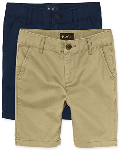 The Children's Place boys Stretch Chino Shorts, Flax/New Navy, 6
