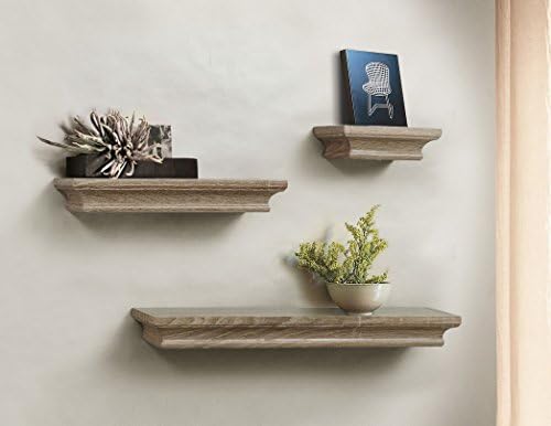LightStan Decorative Wooden Display Floating Wall Shelf Set Grey Wash Finish of 3 pcs