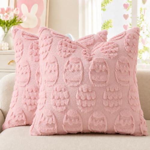 decorUhome Pink Faux Fur Egg Pillow Cover
