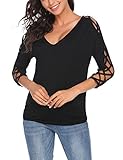 Elesol Women Sexy Cold Shoulder Cut Out Blouse Casual Half Sleeve T Shirt Tops Black/L