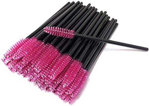 Yesmin 50 Piece Set of Disposable Mascara Brushes - Rose Red Eye Combs, Eyelash Grafting Tools, Eyebrow Dye Applicators, Dedicated Disposable Makeup Artist Brush Kit