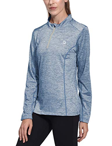 Baleaf Women's Thermal Running Shirts Long Sleeve 1/4 Zip Pullover Blue XL