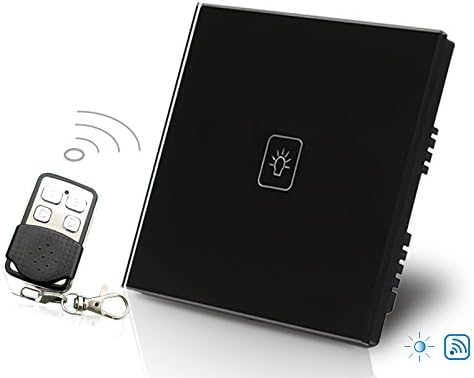 WALLPAD 3 Colors Glass Panel Touch Sensor Remote Control Wall Switch, 1-1000W Lamps Suitable (1 Gang 1 Way Dimmer, Black)