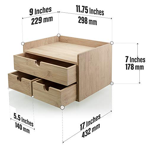 Prosumer’s Choice Bamboo Desk Organizer with 3 Drawers for Office Supplies, Includes Top Shelf for 8.5 x 11” Paper - Thumbnail 2