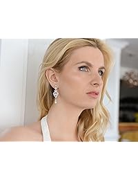 Mariell pendientes nupciales clásicos de cubic circonia con gotas de perlas de agua dulce genuinas