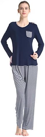 Saifeier Christmas Pajama Set Women's Long Sleeve Sleepwear Soft Loungewear(Navy Blue,S)