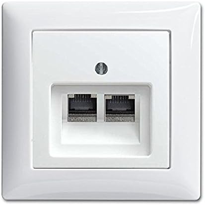 BUSCH JÄGER Komplettset / 2er Netzwerkdose - Rutenbeck 2-fach UAE Anschlussdose Cat.6A UAE 1 Fach Rahmen Abdeckung - DURO 2000 cremeweiß