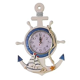 WINOMO Mediterranean Style Anchor Clock Beach Sea Theme Nautical Ship Wheel Rudder Steering Wheel Decor Wall Hanging… 41KbVZHxF L. SS280