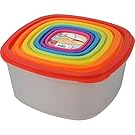 7 x Clear Plastic Food Storage Box Containers With Multi Colour Lids