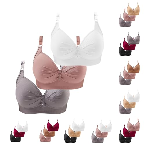 3PC Sports Bras Women High Impact Multipack Comfortable Seamless Wireless Bra Skin-Friendly Non-Slip Bralette Silky Plus Size Push Up Underwear Adjustable Thin Straps Bosom Everyday Wear