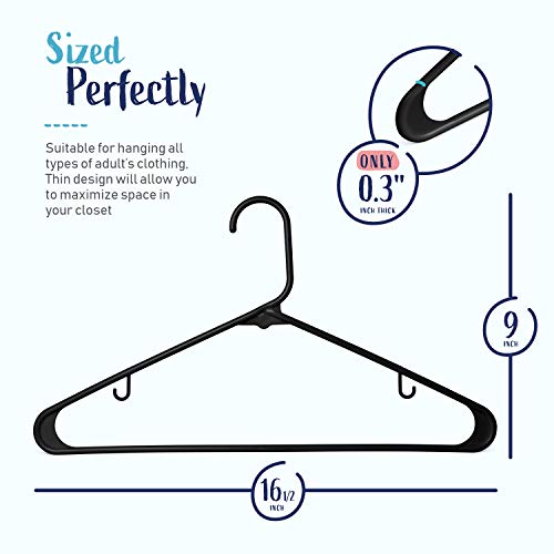 60 Standard Everyday Black Plastic Hangers, Long Lasting Tubular Clothes Hangers, Value Pack of 60 Clothing Hangers. (Black)