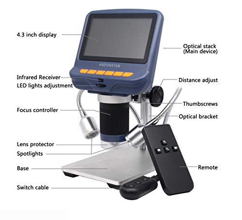 Andonstar AD106S Digitales USB-Mikroskop, 10,9 cm (4,3 Zoll) Bildschirmmikroskop für Löt-/PCB/Uhr/Telefon-Reparaturwerkzeuge, mit Ständer und IR-Fernbedienung – Bild 7