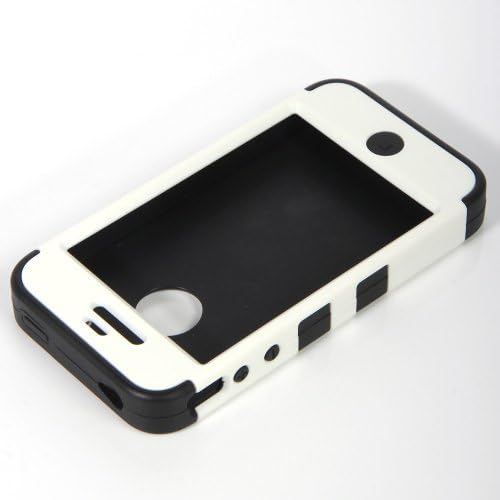 HJX iphone 4/4s Silicone Core With a Hard Hybrid Rubberized Shell TUFF Case for iPhone 4 4g 4s- White/Black+ Gift 1pcs Insect Mosquito Repellent Wrist Bands bracelet