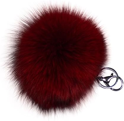 Vincenza Furs Genuine Fox Fur Pom Pom Keychain (Christmas Red)