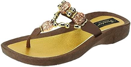 GrandcoWomen's 25542E Expression Beaded Waterproof Molded Sole Beach Thong Sandals Platform, Brown, 8
