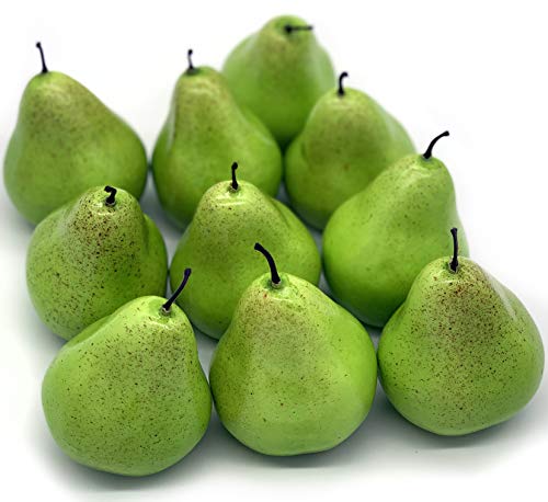 Realistic Fake Pears - Set of 10 Green Artificial Pears - Lightweight Fake Fruit for Decoration - Not a Children's Toy