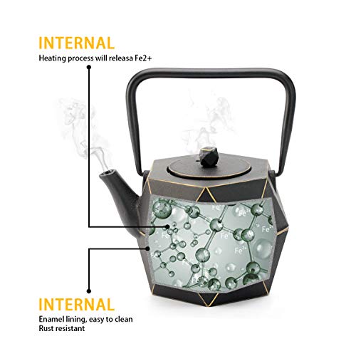 Tea Kettle, TOPTIER Japanese Cast Iron Teapot with Stainless Steel Infuser, Cast Iron Tea Kettle Stovetop Safe, Diamond Design Teapot Coated with Enameled Interior for 30 oz (900 ml), Christmas Black