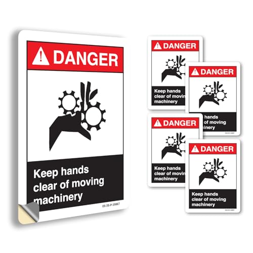 Keep Hands Clear Of Moving Machinery ANSI Danger Vinyl Decal Label 10 Inch x 7…