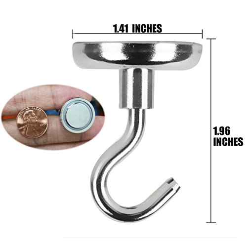 image for HHOOMY Magnetic Hooks 6 Pack, Super Strong 25LB Neodymium Heavy Duty M